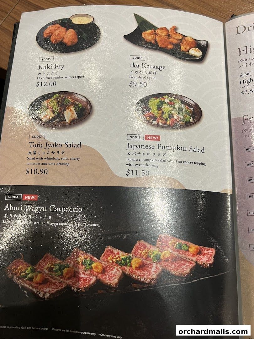 Menu page for Aburi-EN Isetan Scotts
