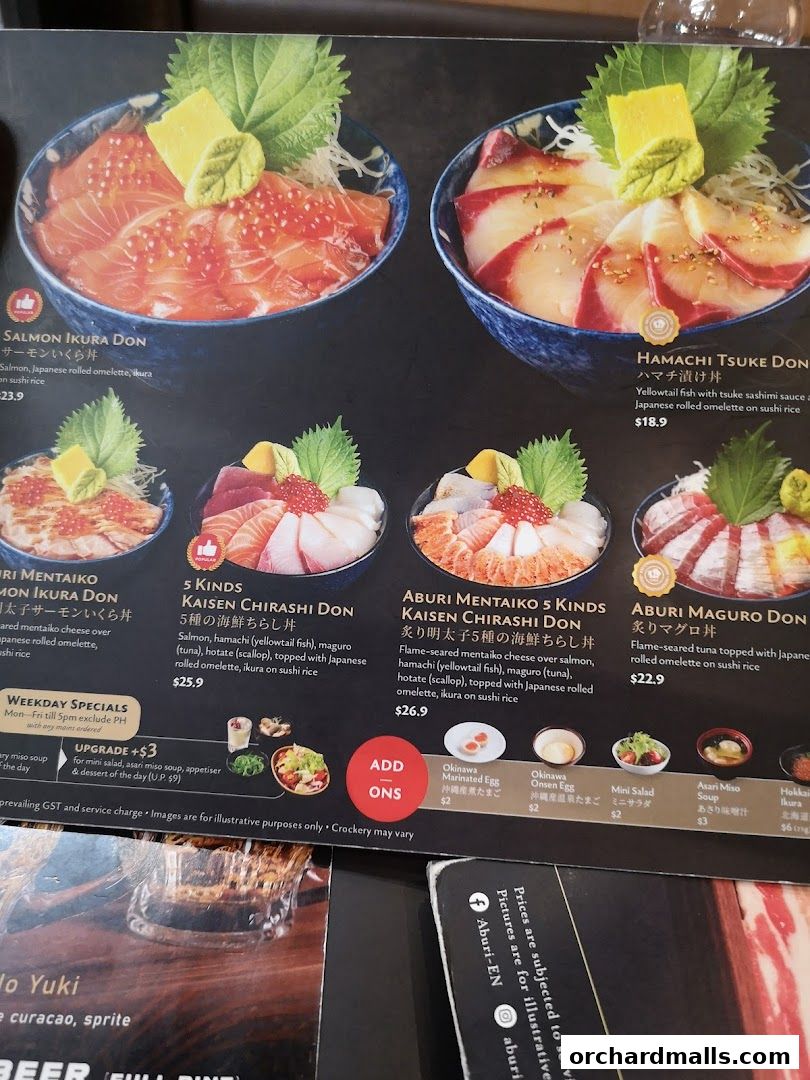 Menu page for Aburi-EN Isetan Scotts