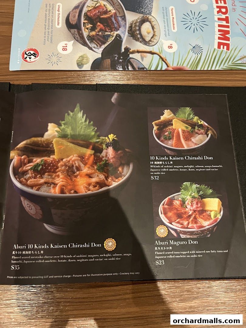 Menu page for Aburi-EN Isetan Scotts