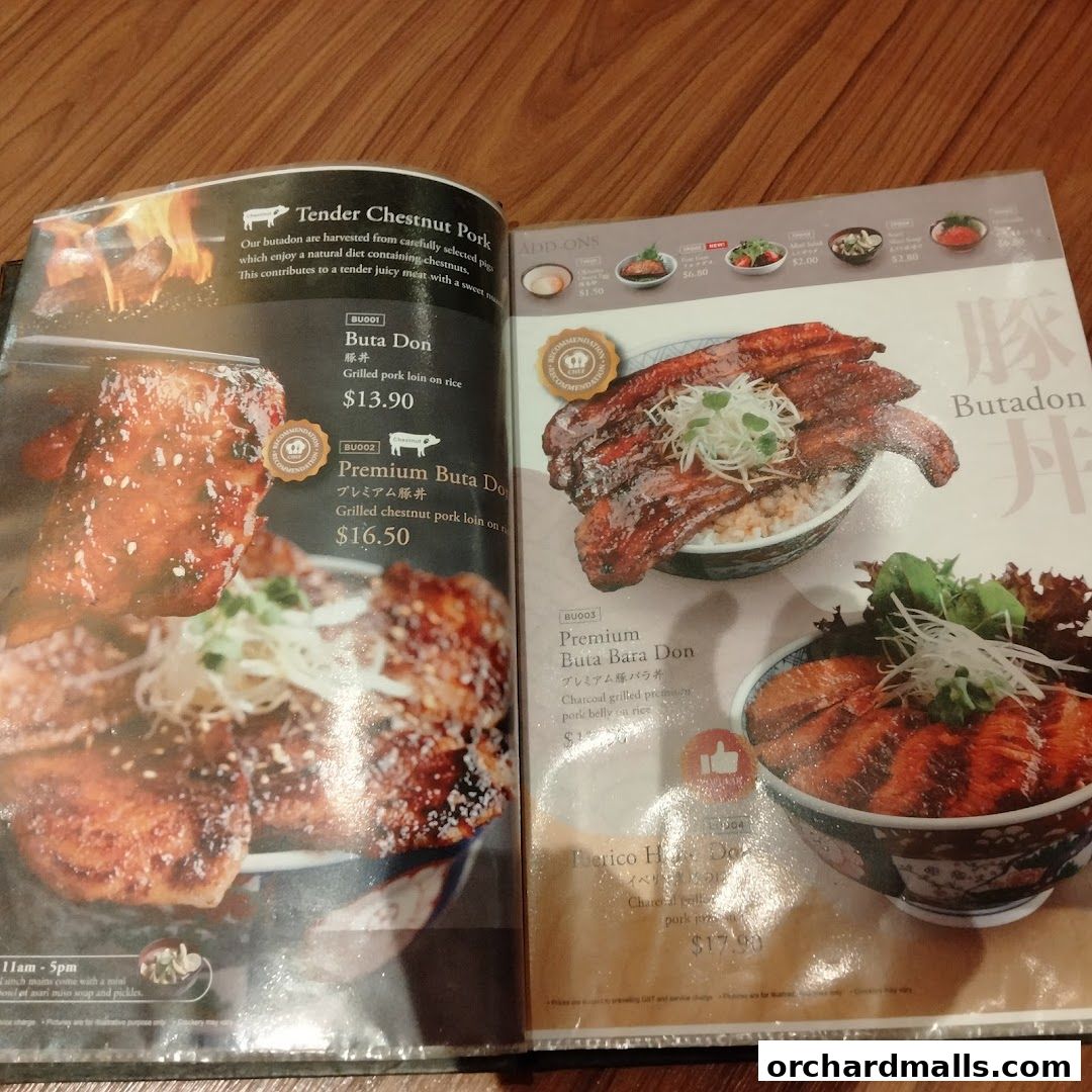 Menu page for Aburi-EN Isetan Scotts