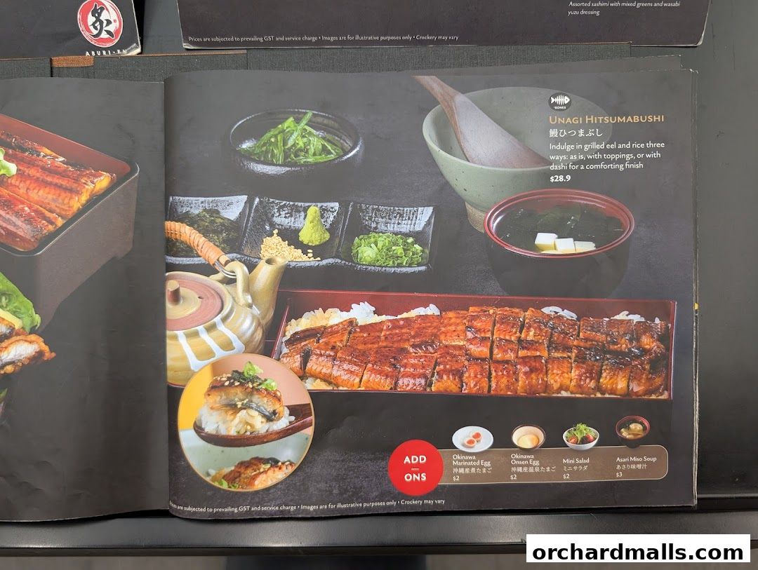 Menu page for Aburi-EN Isetan Scotts