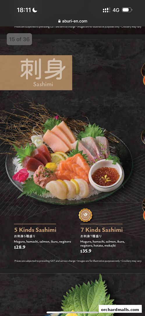 Menu page for Aburi-EN Isetan Scotts