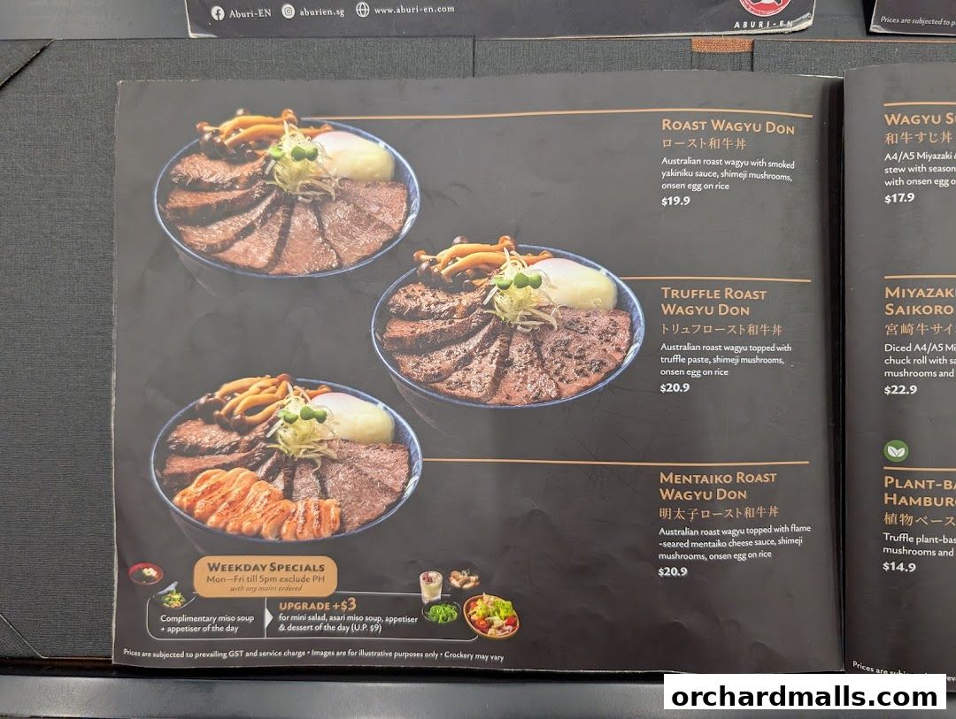 Menu page for Aburi-EN Isetan Scotts