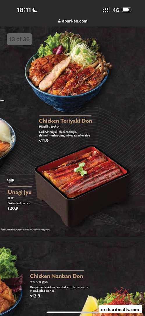 Menu page for Aburi-EN Isetan Scotts