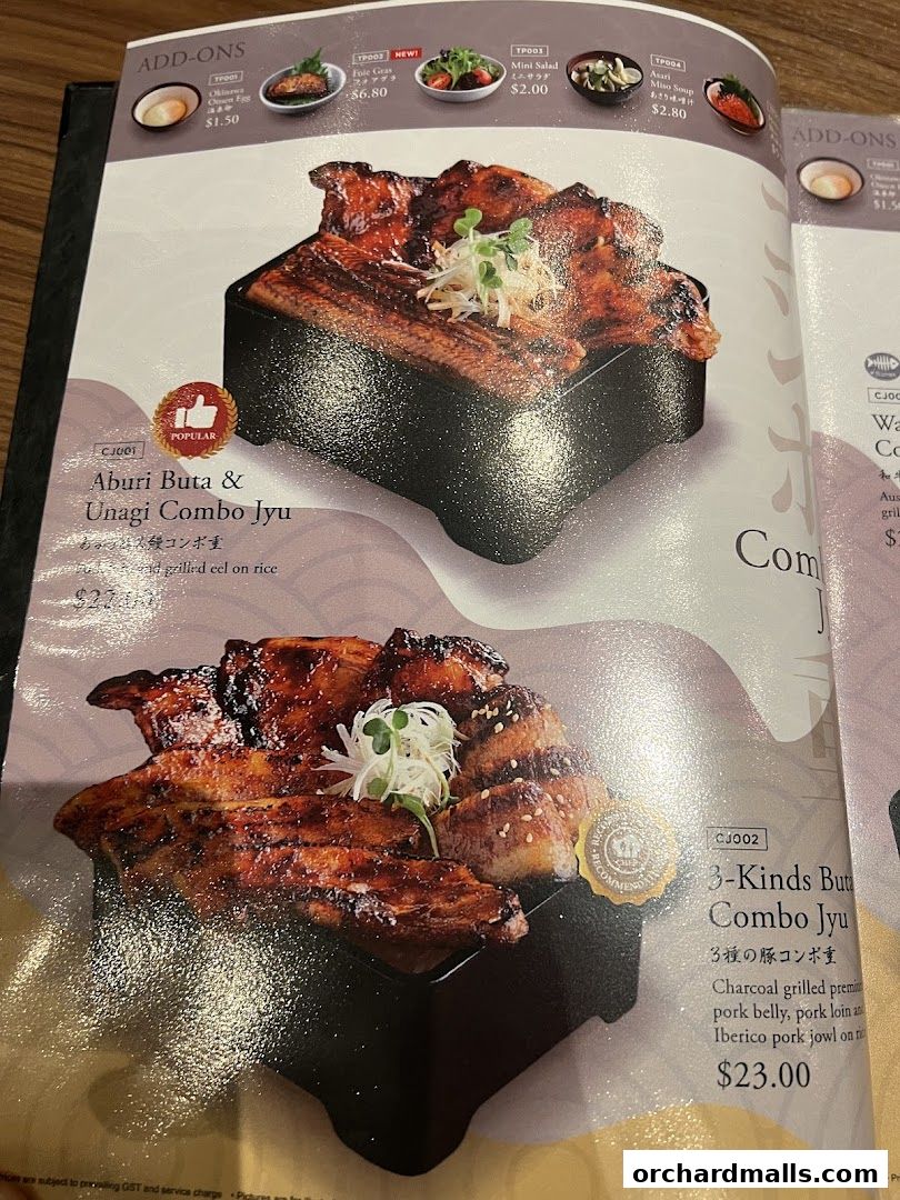 Menu page for Aburi-EN Isetan Scotts