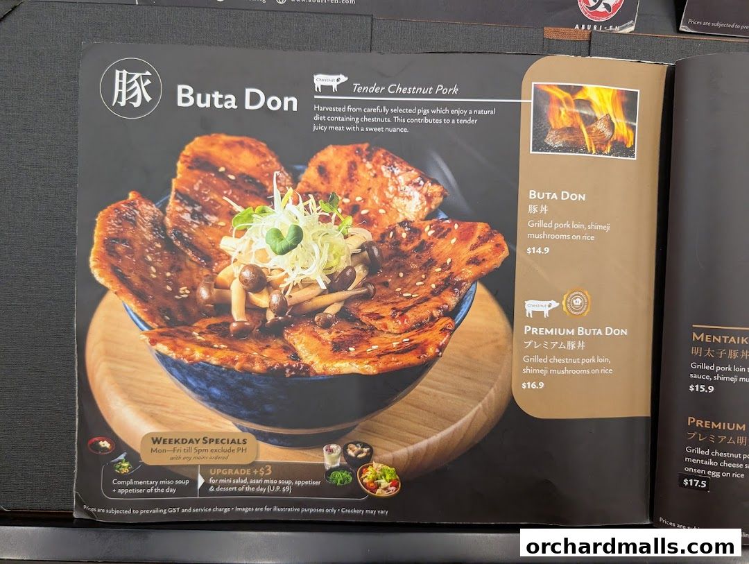 Menu page for Aburi-EN Isetan Scotts