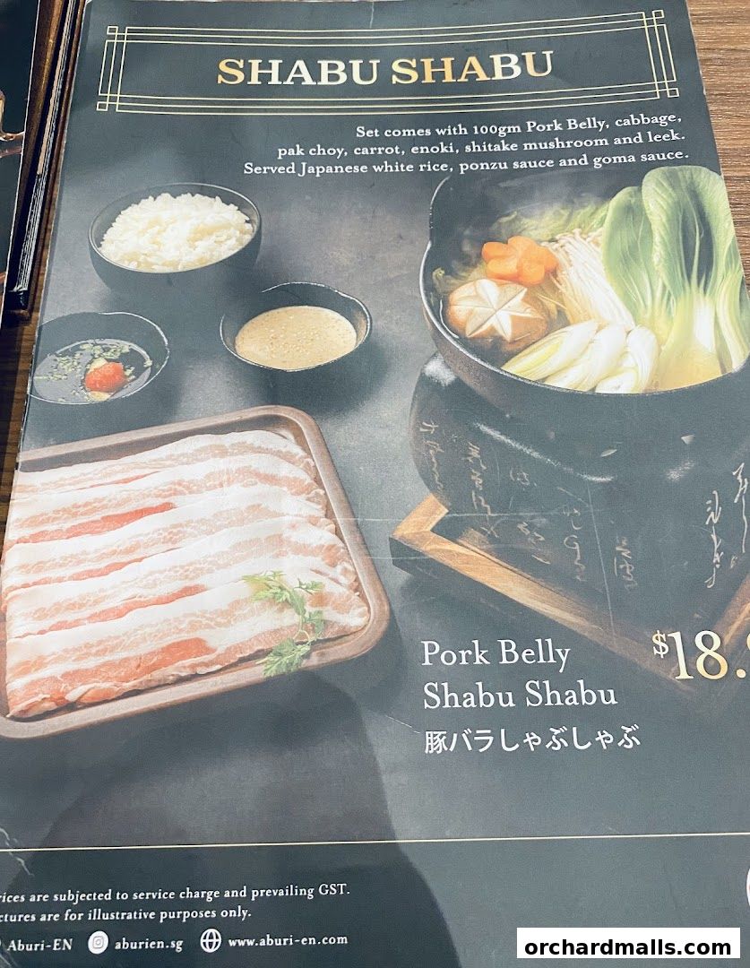 Menu page for Aburi-EN Isetan Scotts
