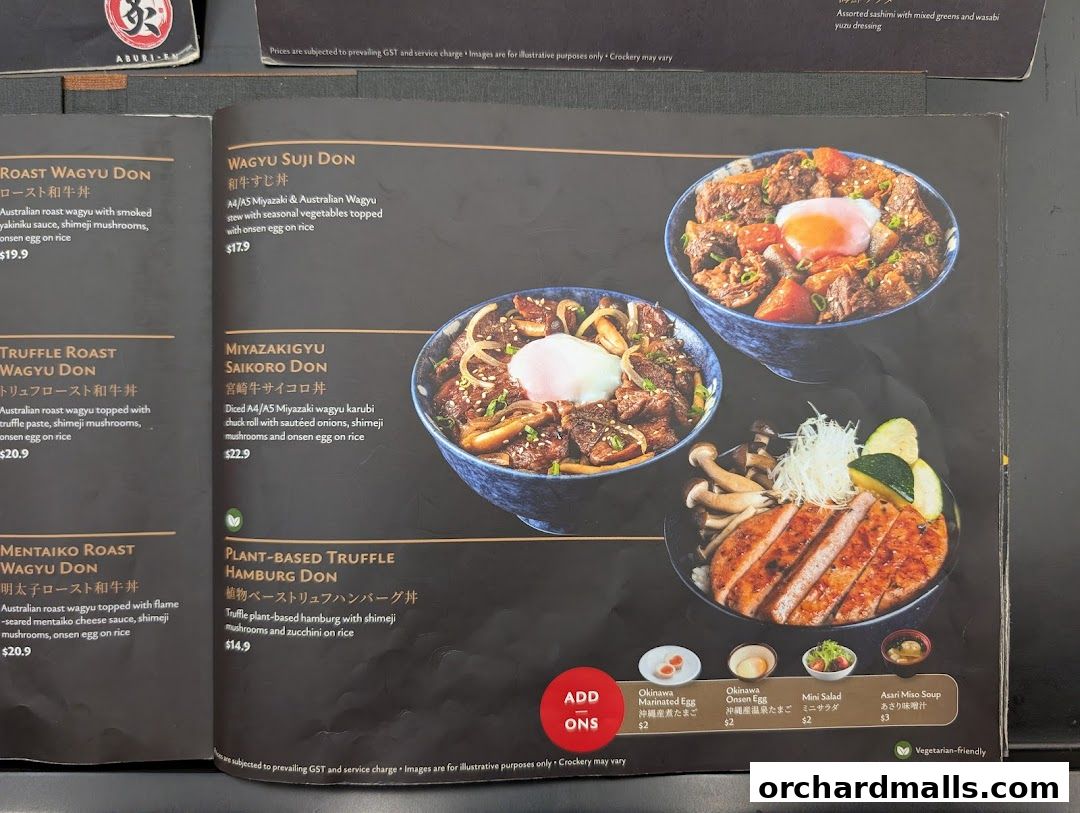 Menu page for Aburi-EN Isetan Scotts