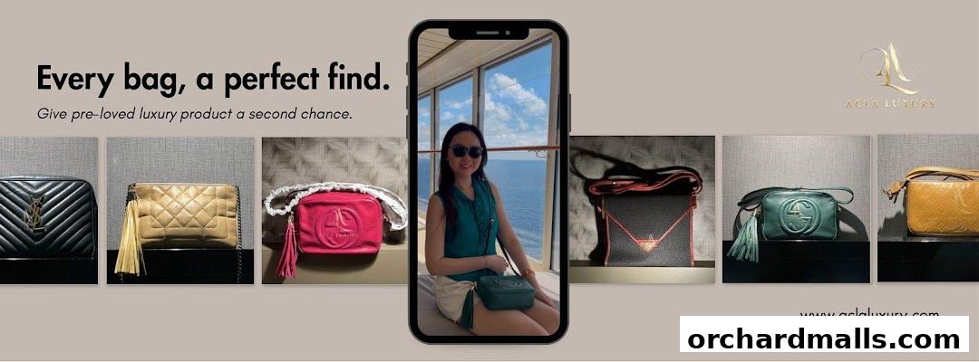A collage showcasing luxury handbags and a woman holding a handbag, with the brand ACLA LUXURY.