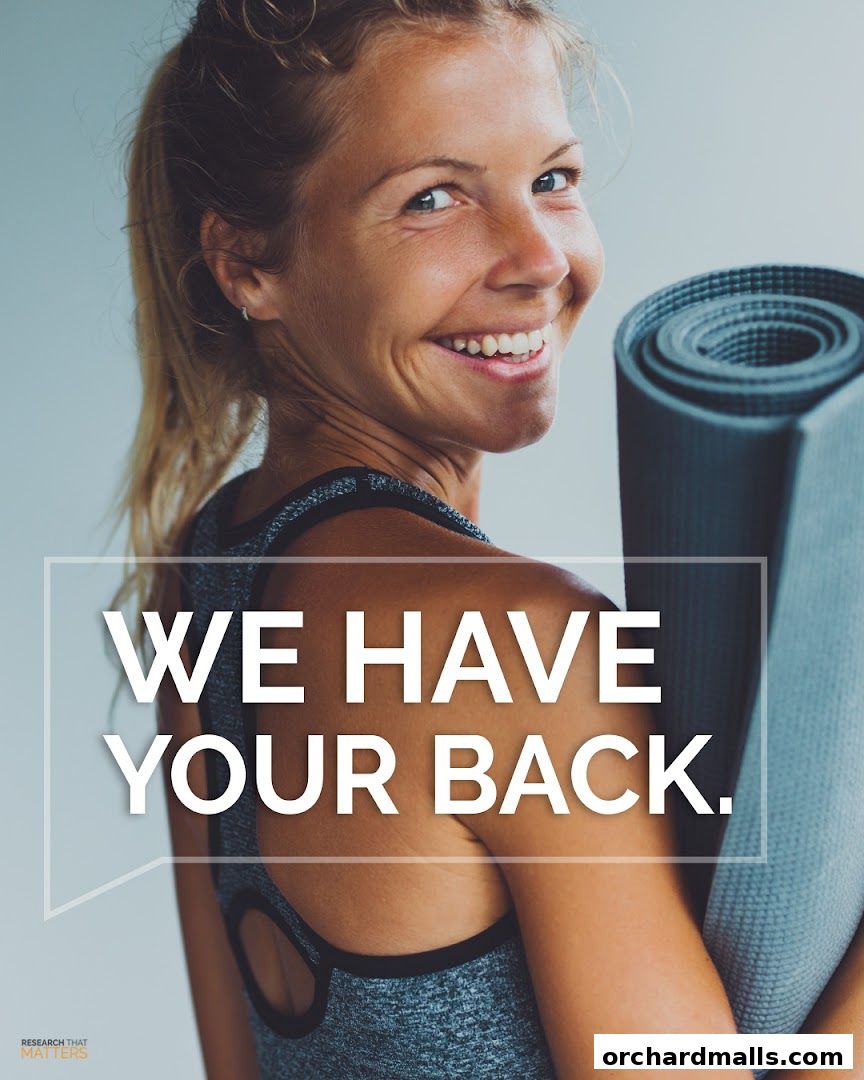 A smiling woman holds a rolled-up yoga mat, with text overlaying the image.