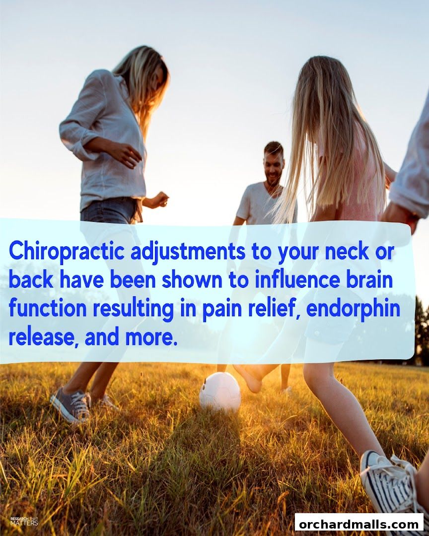 Family playing soccer outdoors with text about chiropractic benefits.