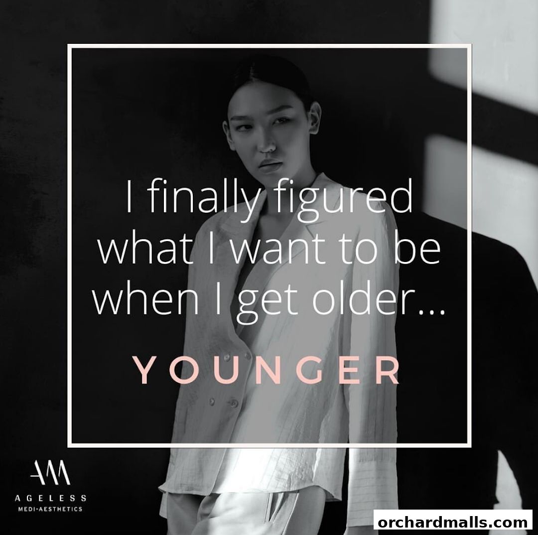 A black and white image with text overlay promoting youthfulness from Ageless Medi-Aesthetics.