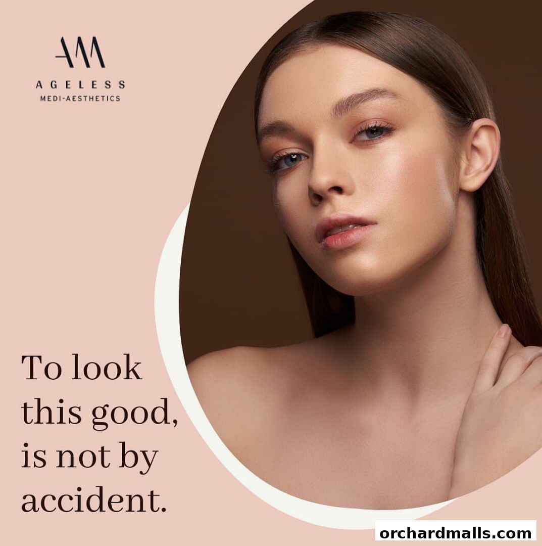A woman's face and shoulder with text about looking good by accident.