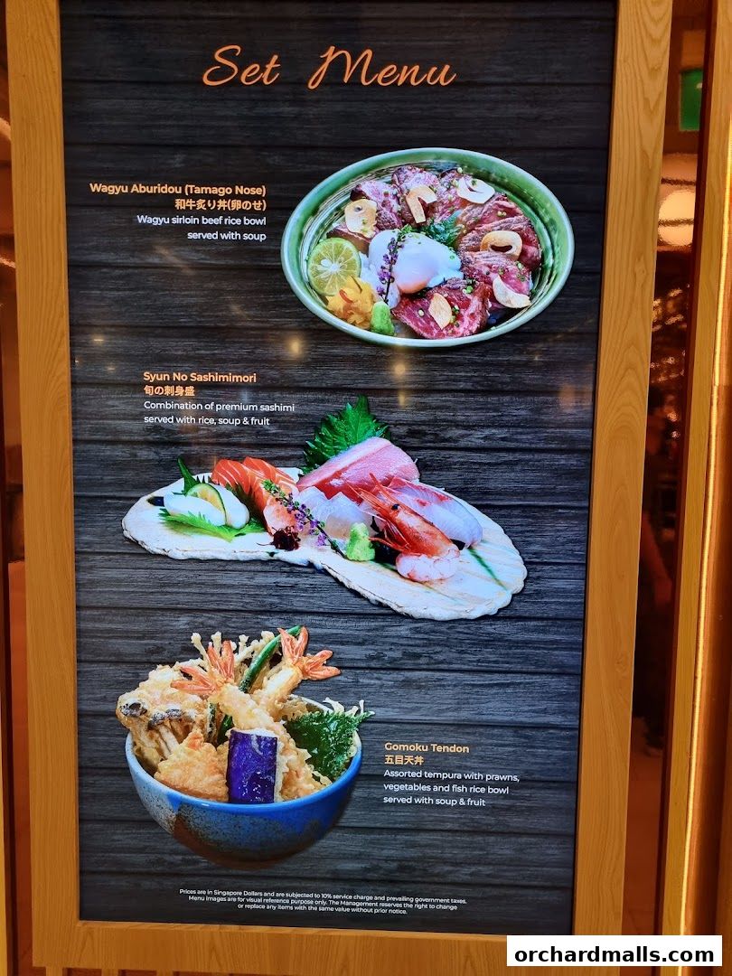 Menu page for Akashi Japanese Restaurant