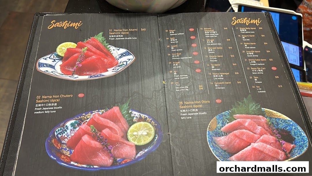 Menu page for Akashi Japanese Restaurant