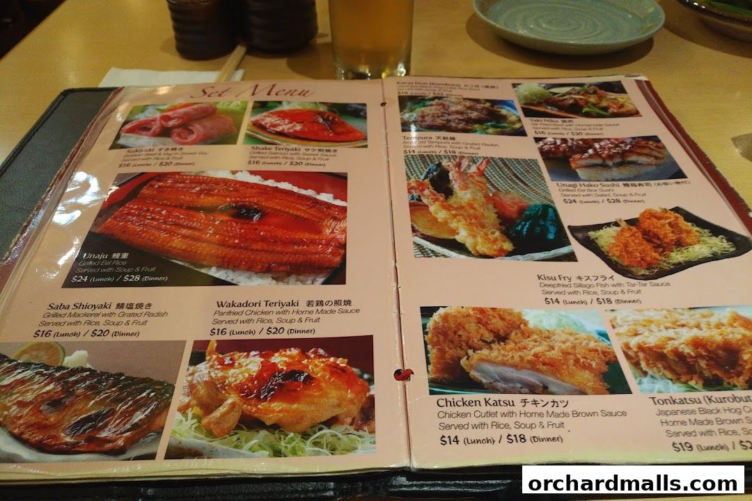 Menu page for Akashi Japanese Restaurant