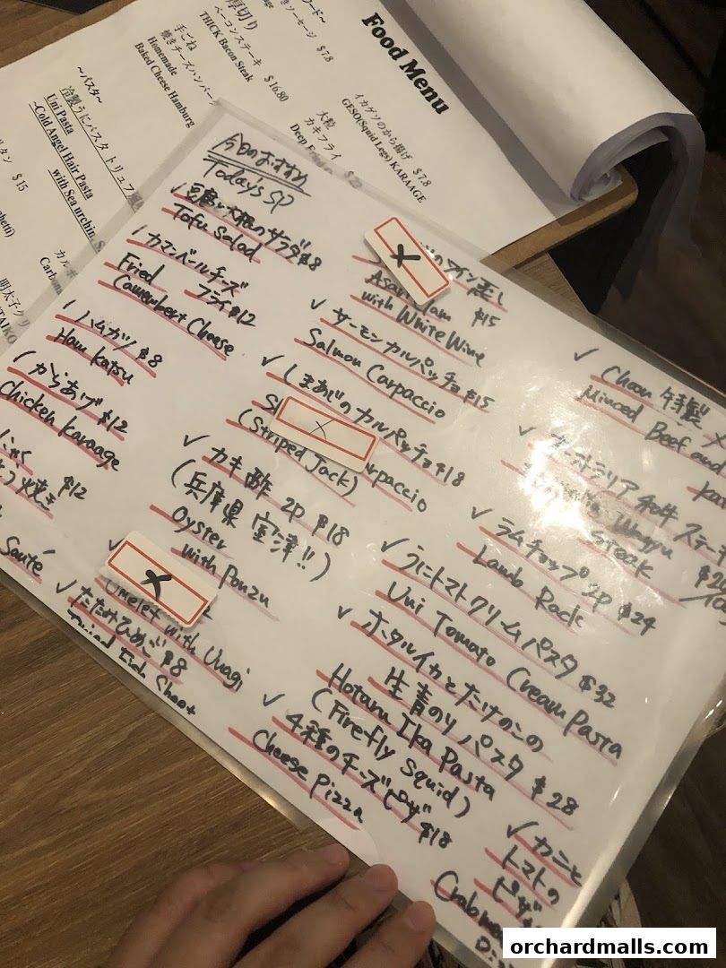 A handwritten menu for a Japanese Italian izakaya with various dishes and prices.