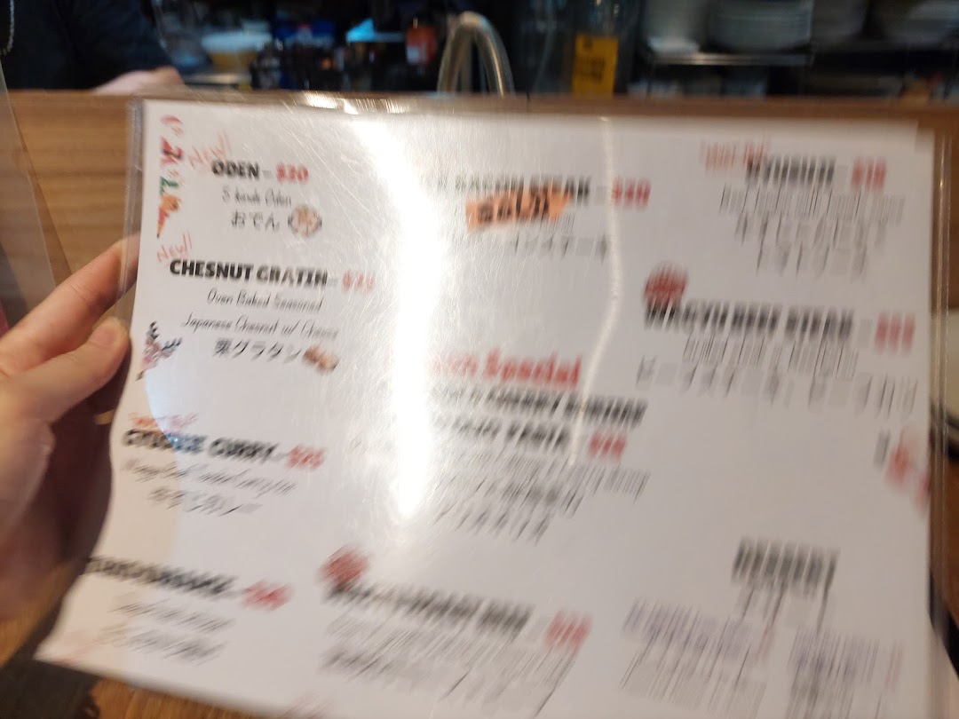 Menu page for AL Solito Japanese Italian izakaya