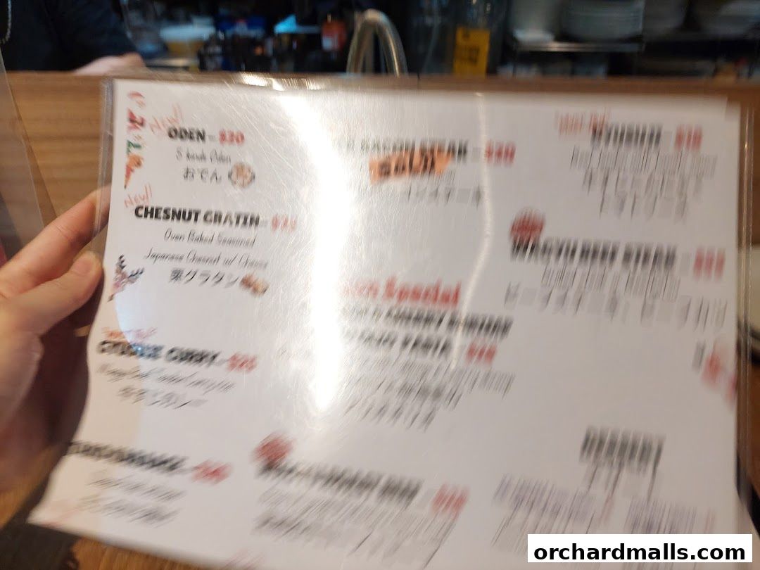 A menu from AL Solito Japanese Italian izakaya featuring various dishes and prices.