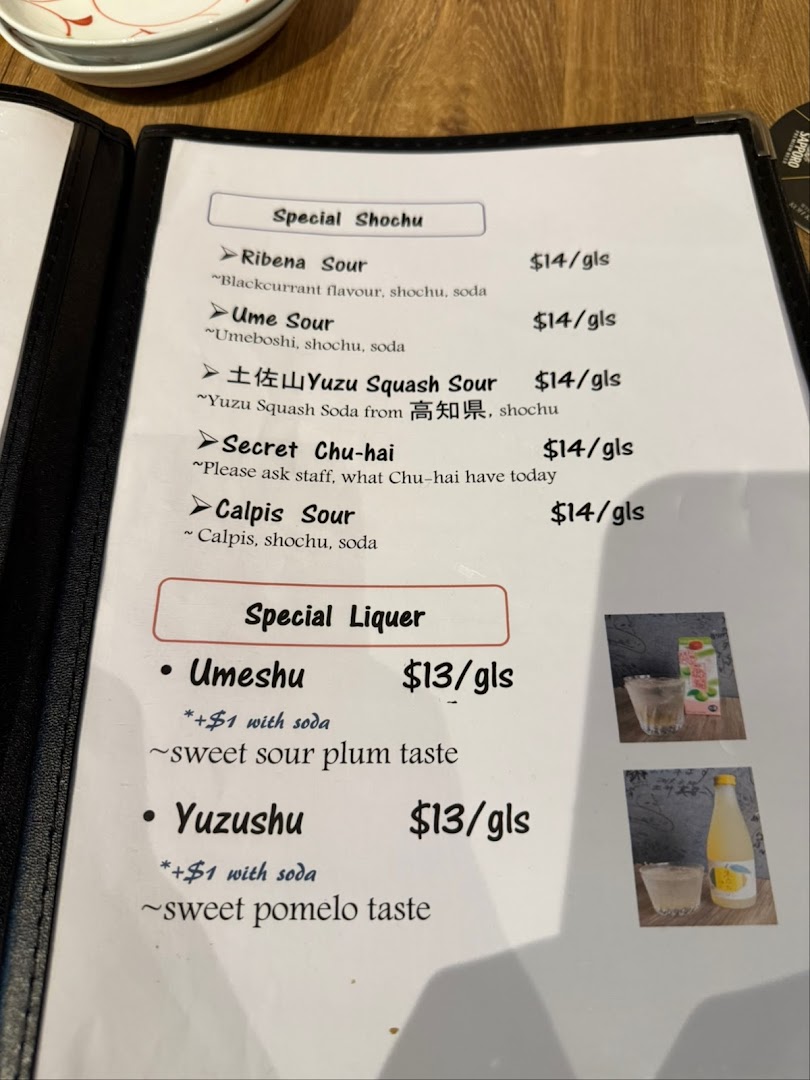 Menu page for AL Solito Japanese Italian izakaya