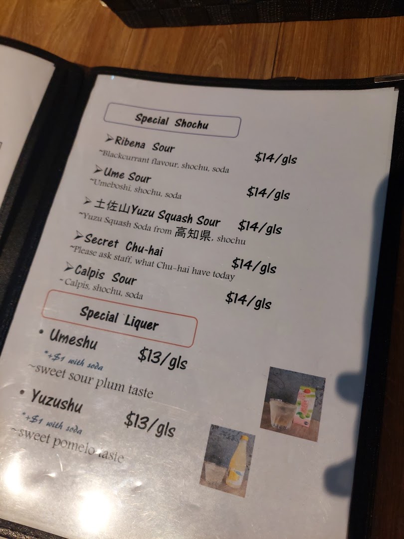 Menu page for AL Solito Japanese Italian izakaya