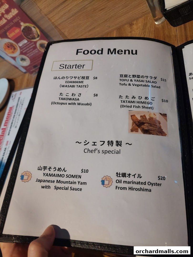 A menu from AL Solito Japanese Italian Izakaya featuring starters and chef's specials.