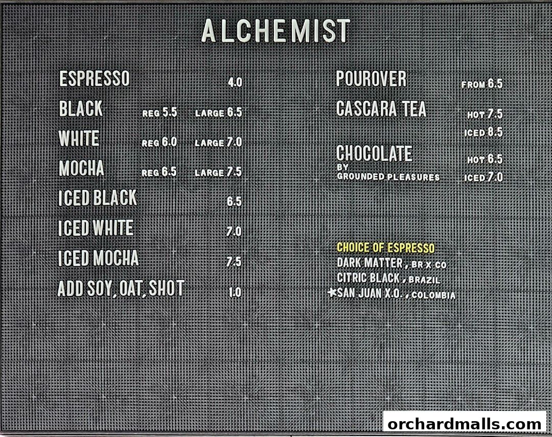 Menu page for Alchemist The Heeren