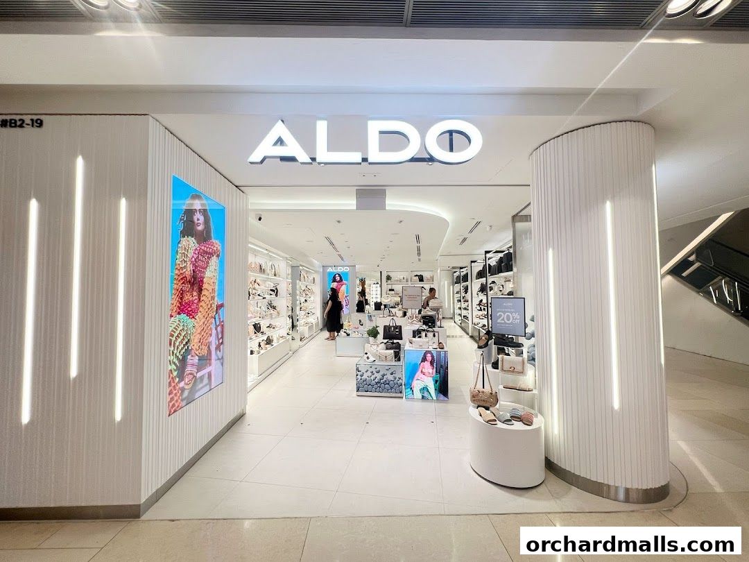 The entrance of an ALDO shoe store, showcasing stylish footwear and accessories.