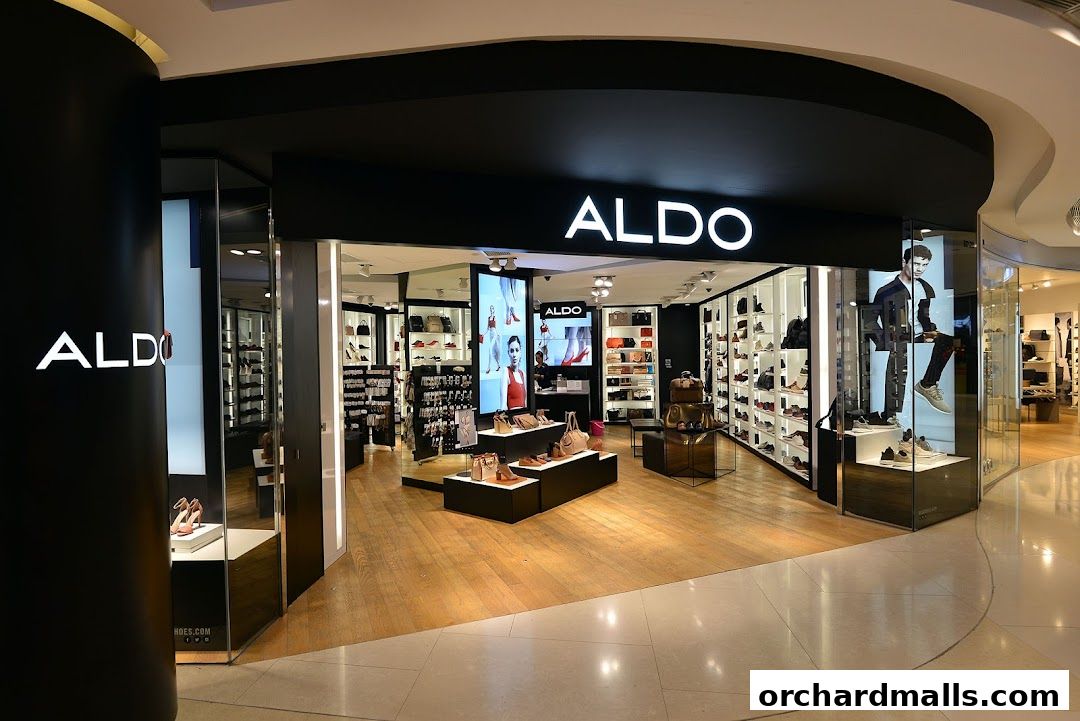 The ALDO shoe store features a modern interior with shoes and handbags displayed on shelves and platforms.