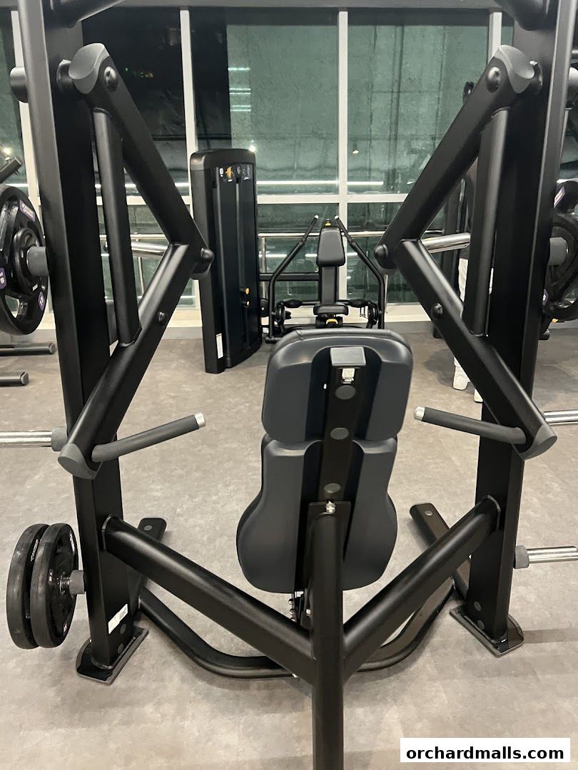 Interior shot of a modern gym with weight machines and exercise equipment.