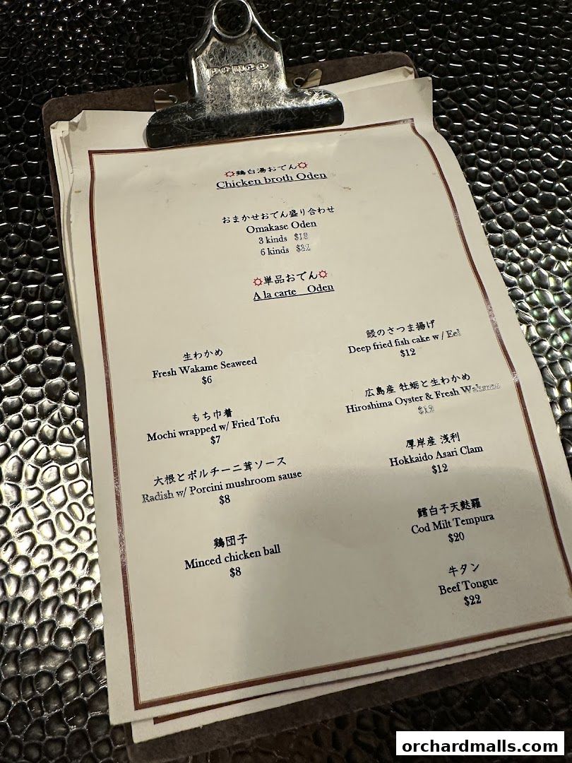 A menu from Apollon featuring Oden dishes, including Omakase and a la carte options.