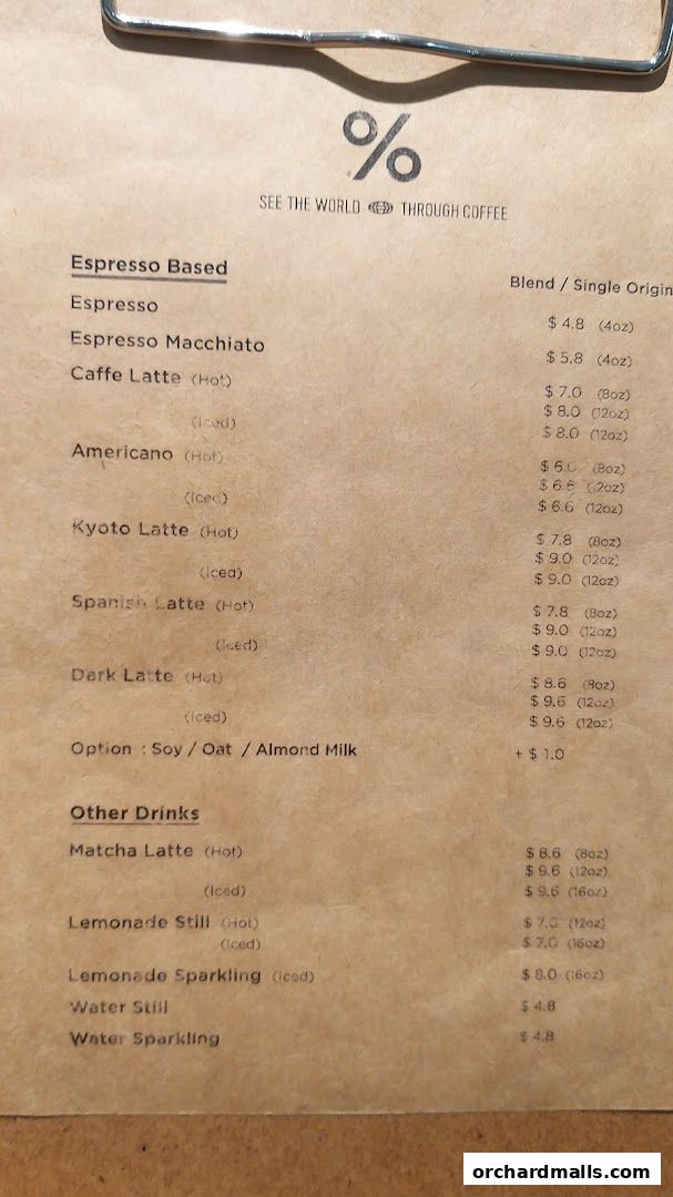 Menu page for  Arabica Singapore 313Somerset