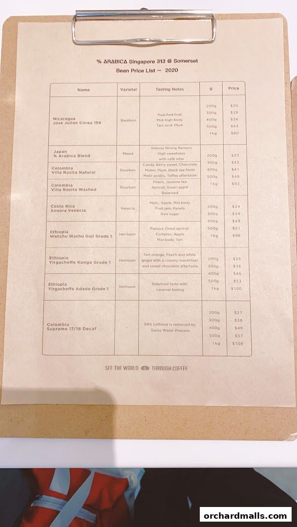 Menu page for  Arabica Singapore 313Somerset