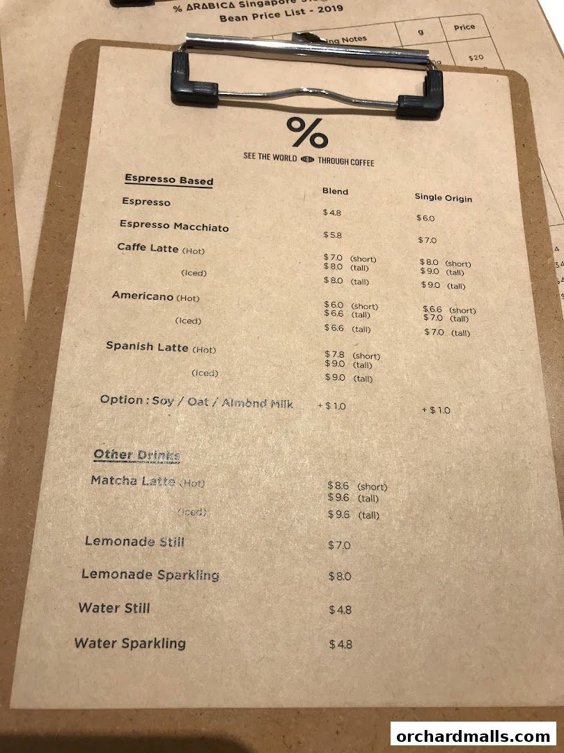 Menu page for  Arabica Singapore 313Somerset