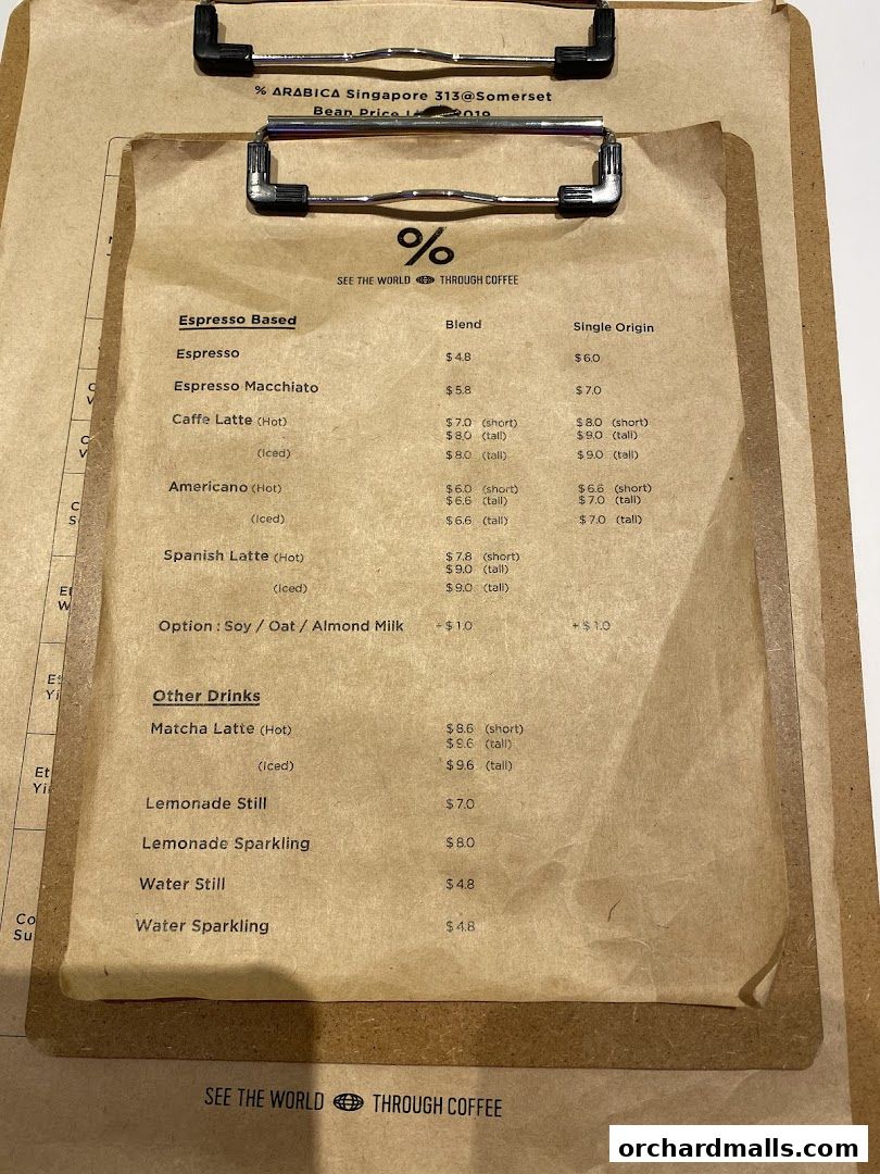 Menu page for  Arabica Singapore 313Somerset