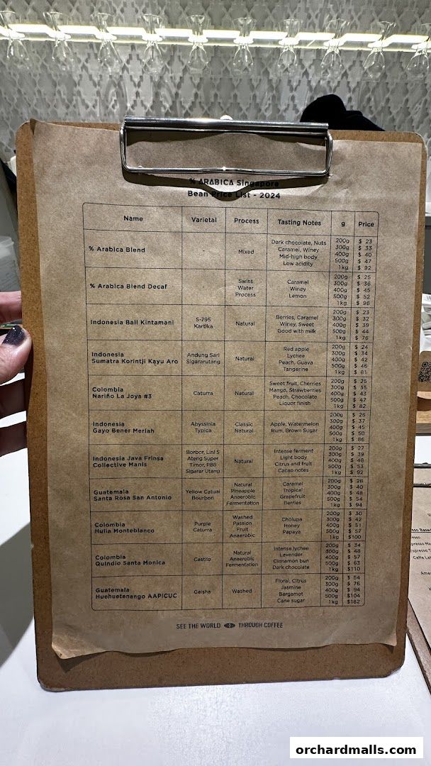 Menu page for  Arabica Singapore 313Somerset