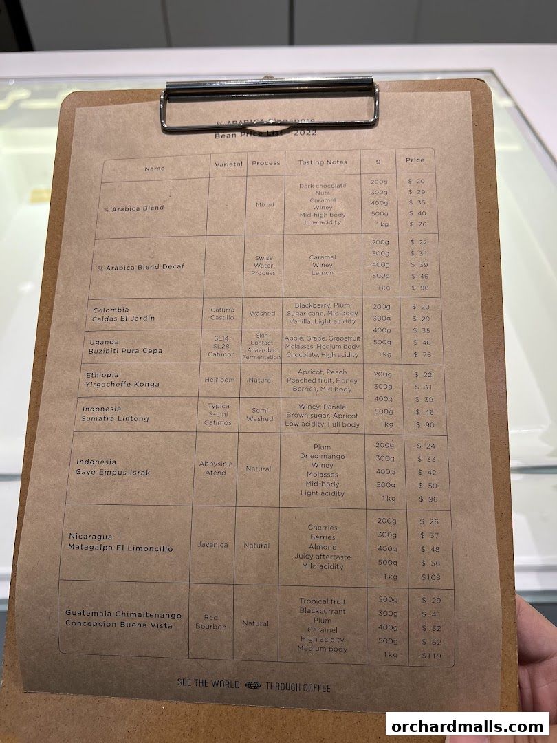 Menu page for  Arabica Singapore 313Somerset