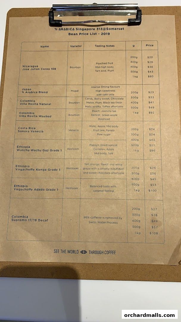 Menu page for  Arabica Singapore 313Somerset