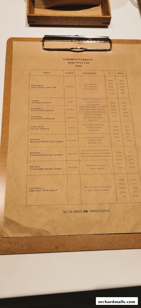 Menu page for  Arabica Singapore 313Somerset