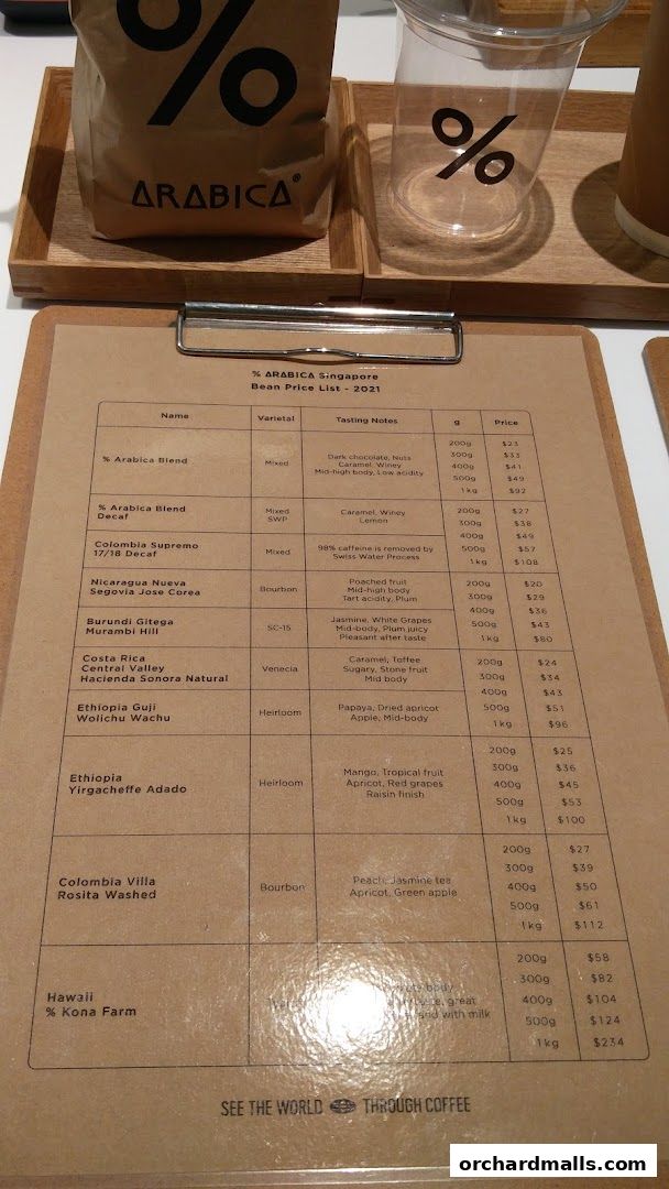 Menu page for  Arabica Singapore 313Somerset