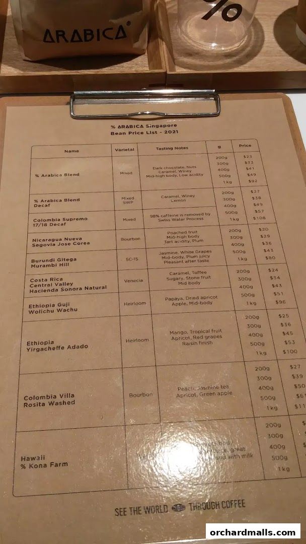 Menu page for  Arabica Singapore 313Somerset