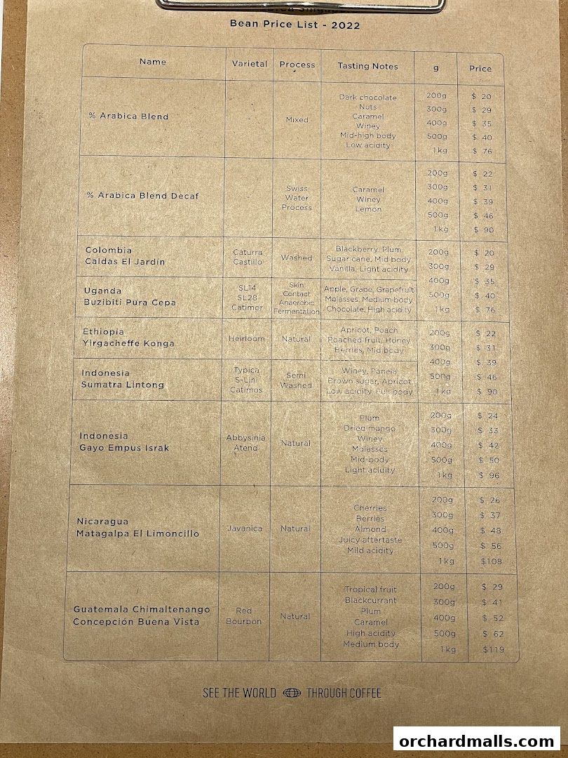 Menu page for  Arabica Singapore 313Somerset