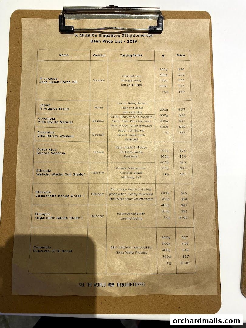 Menu page for  Arabica Singapore 313Somerset