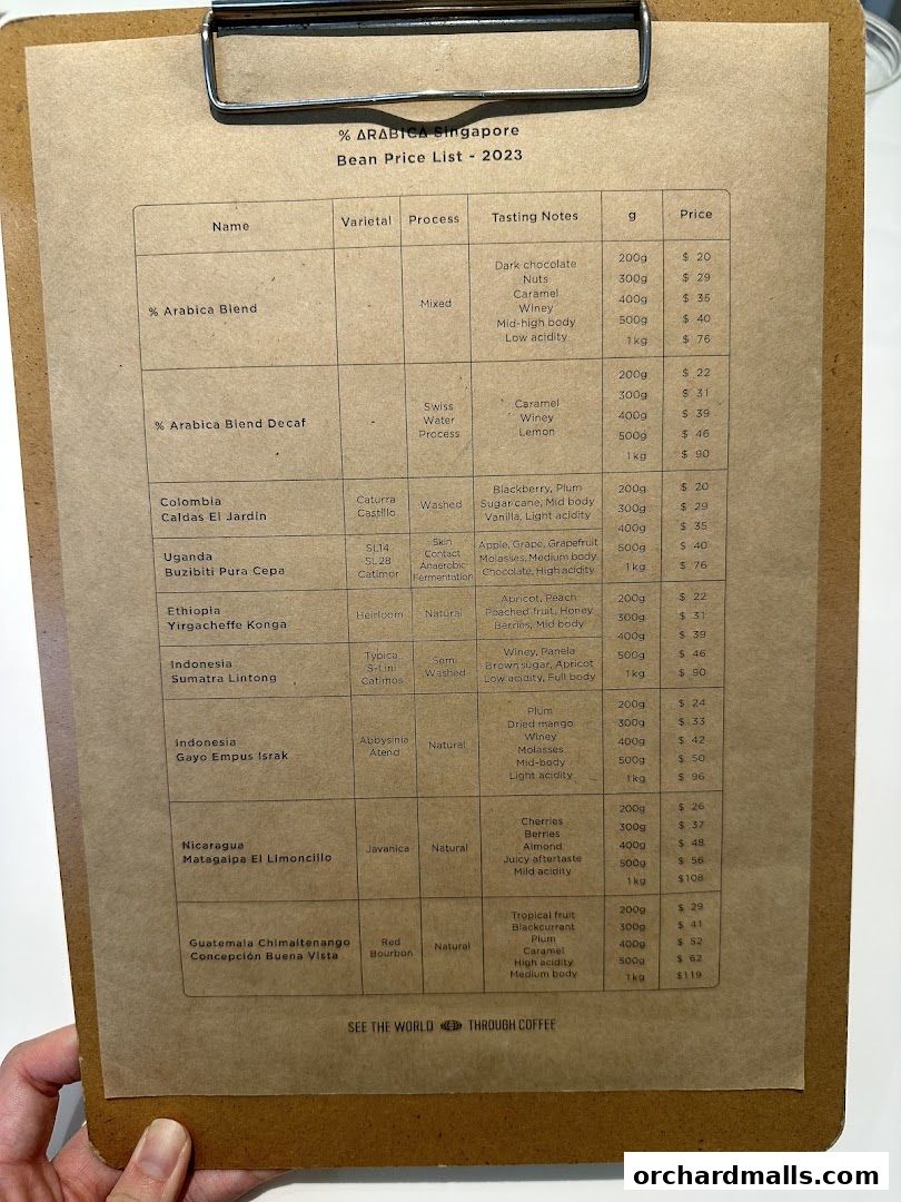 Menu page for  Arabica Singapore 313Somerset