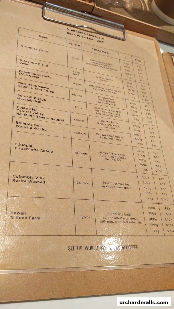 Menu page for  Arabica Singapore 313Somerset