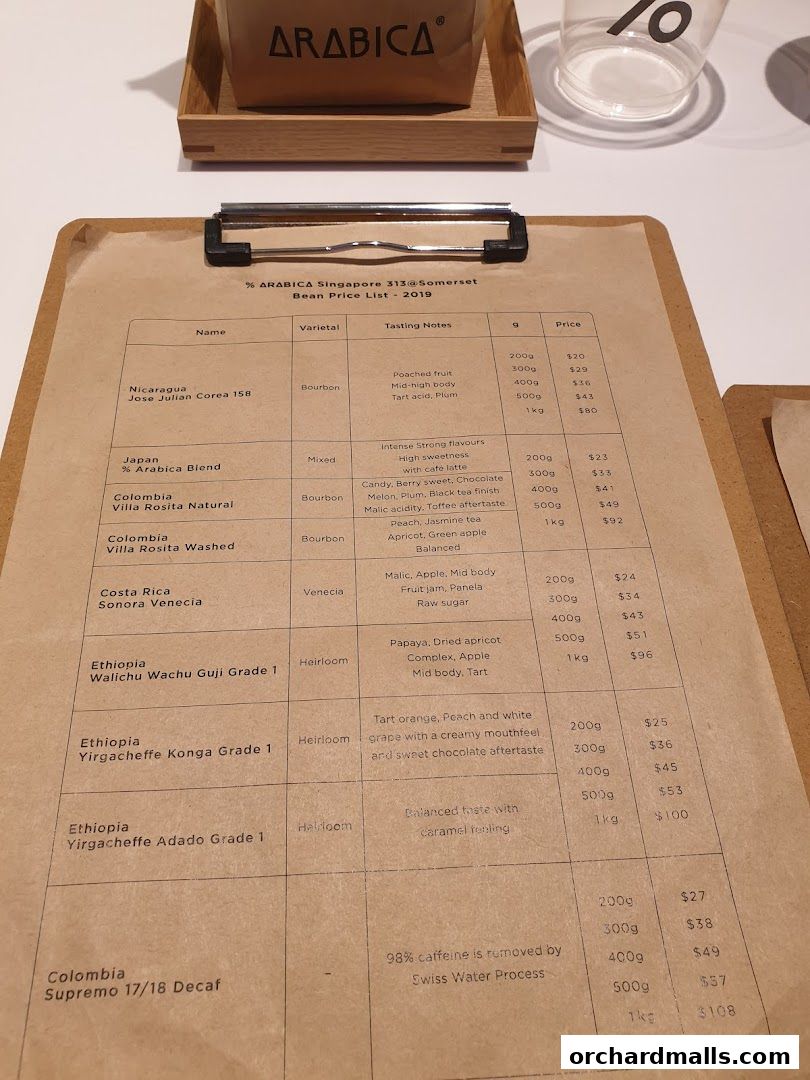 Menu page for  Arabica Singapore 313Somerset
