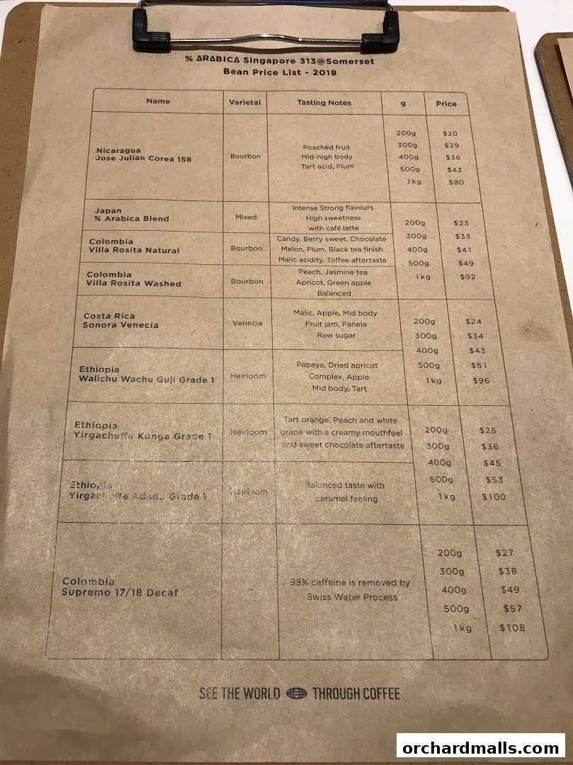 Menu page for  Arabica Singapore 313Somerset