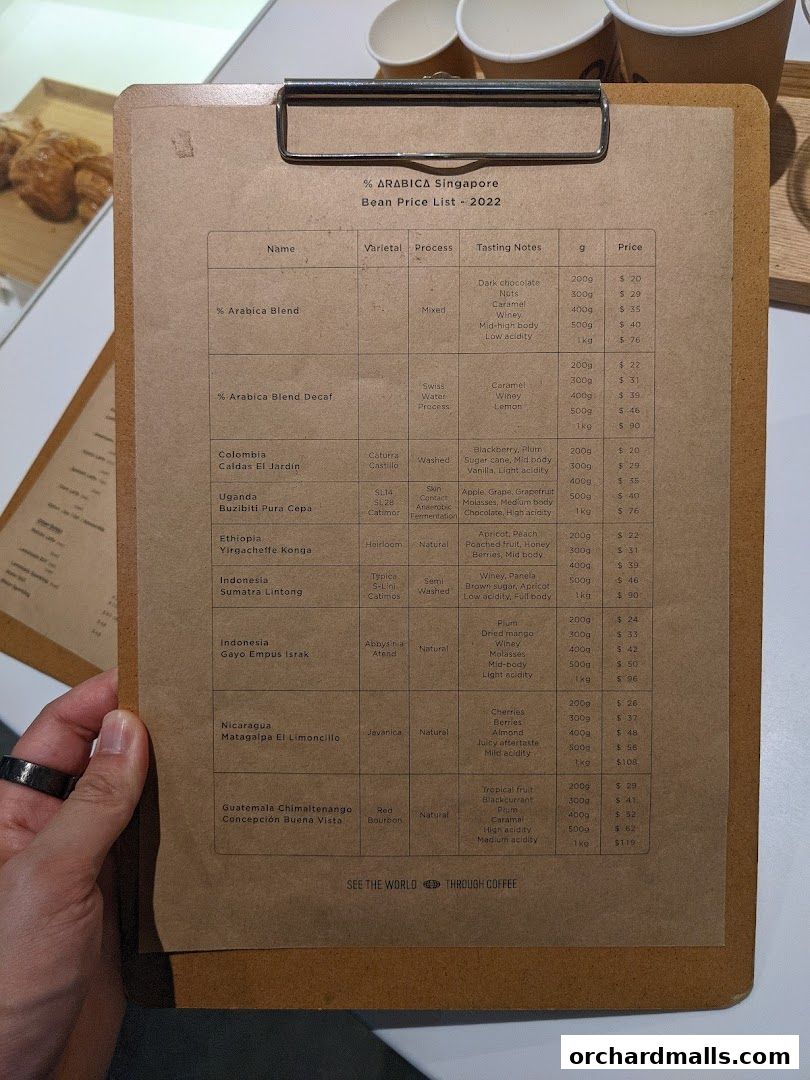 Menu page for  Arabica Singapore 313Somerset