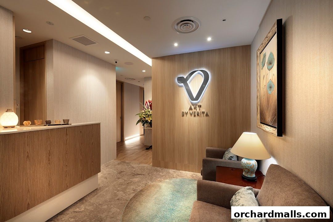 Interior of ART by Verita Medical Aesthetics with a reception desk, seating area, and logo.