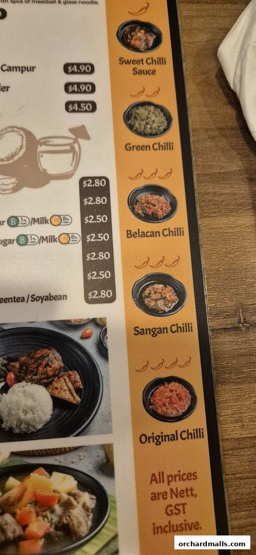 Menu page for Asian Food Mall
